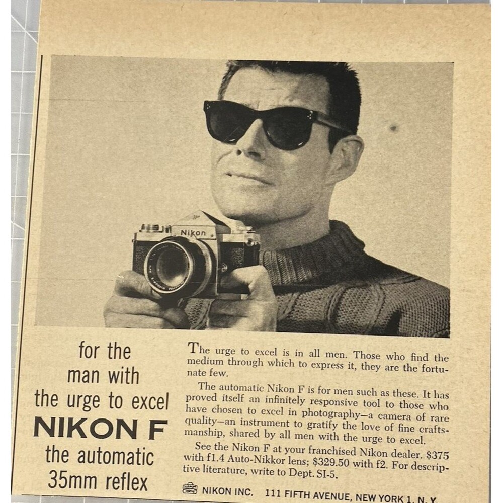 NIKON F 35MM Automatic Reflex Camera for Man with urge to EXCEL" Print Ad 1960
